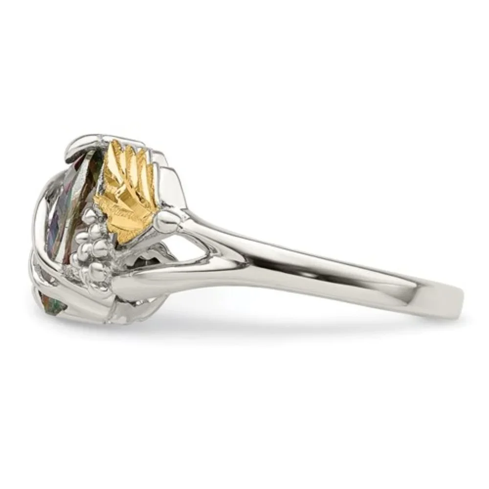 Black Hills Sterling Silver 12K Gold Accents Mystic Fire Topaz Ring - Picture 4 of 6